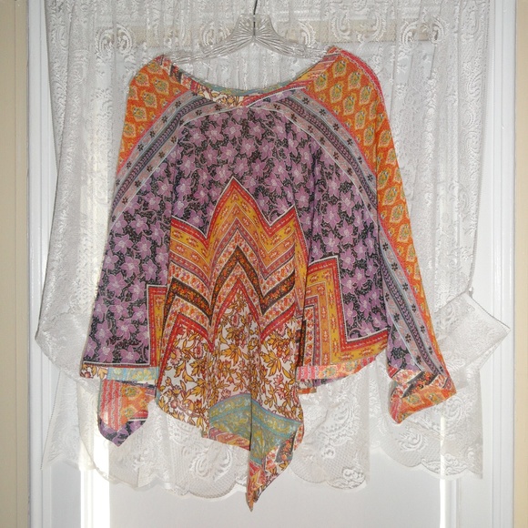 Tops - Colorful Butterfly Sleeve Poncho Top Blouse